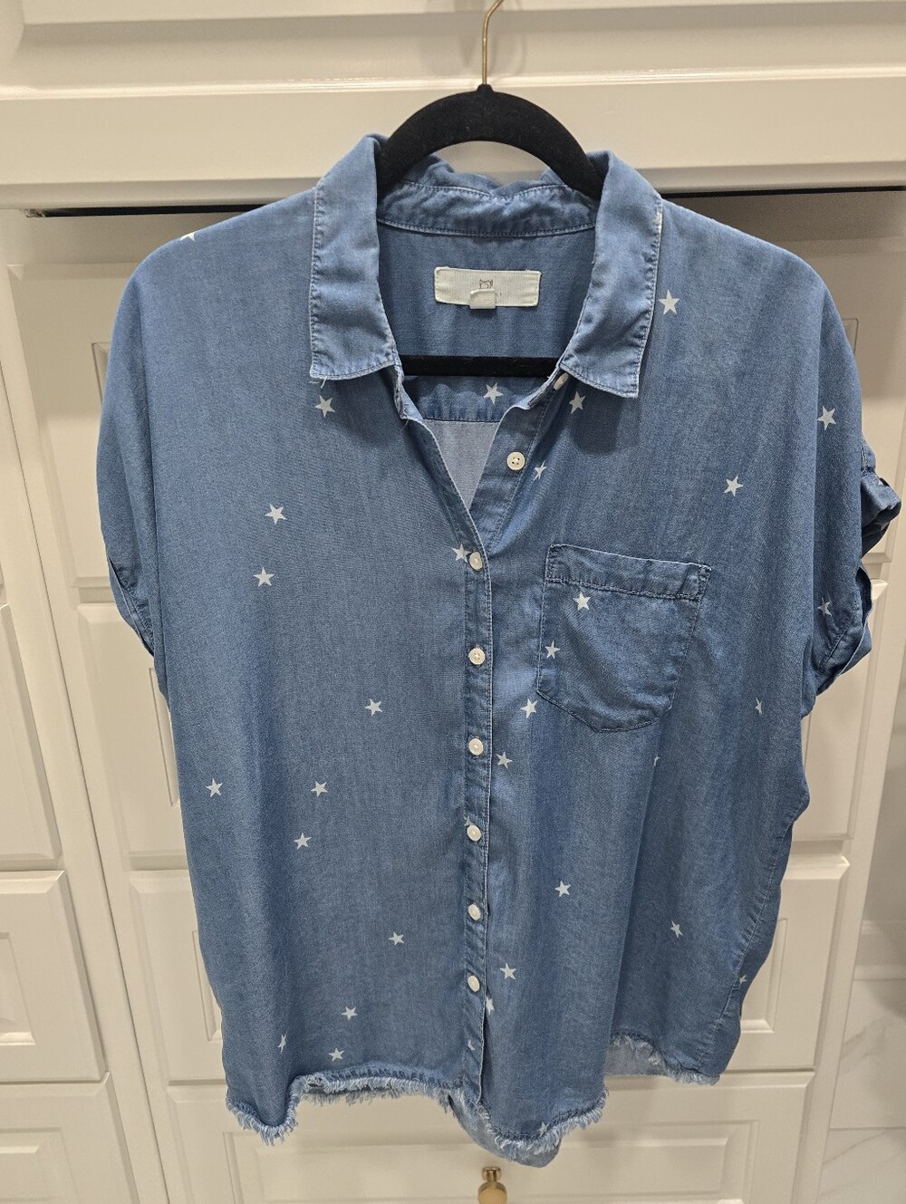 Blue Star Print Button-Up Denim Shirt